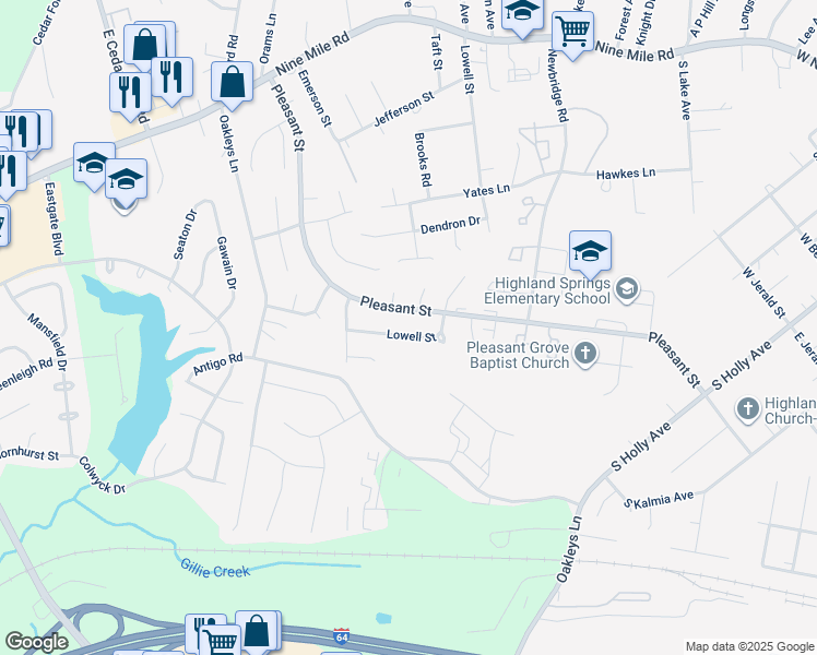 map of restaurants, bars, coffee shops, grocery stores, and more near 512 Lowell Street in Richmond