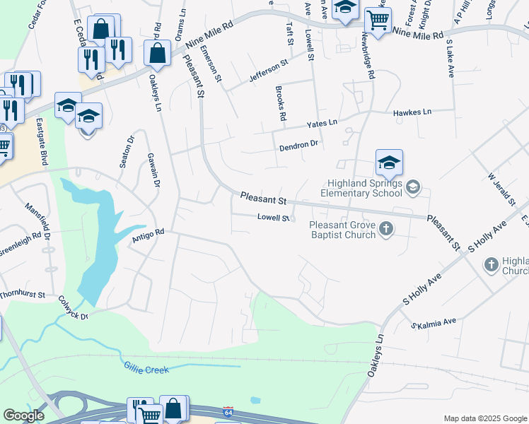 map of restaurants, bars, coffee shops, grocery stores, and more near 516 Lowell Street in Richmond