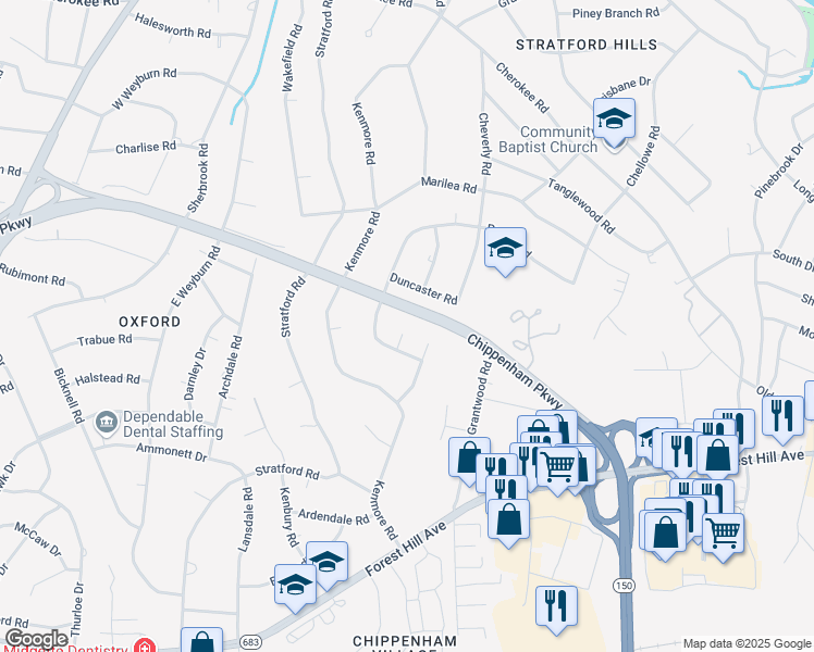 map of restaurants, bars, coffee shops, grocery stores, and more near 3112 Fellsway Circle in Richmond