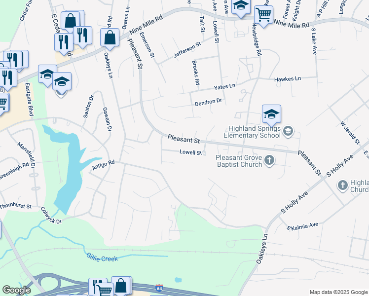 map of restaurants, bars, coffee shops, grocery stores, and more near 516 Lowell Street in Richmond