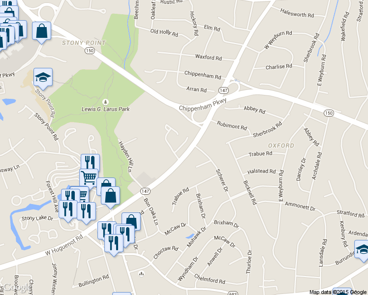 map of restaurants, bars, coffee shops, grocery stores, and more near 8641 Devara Ct in Richmond