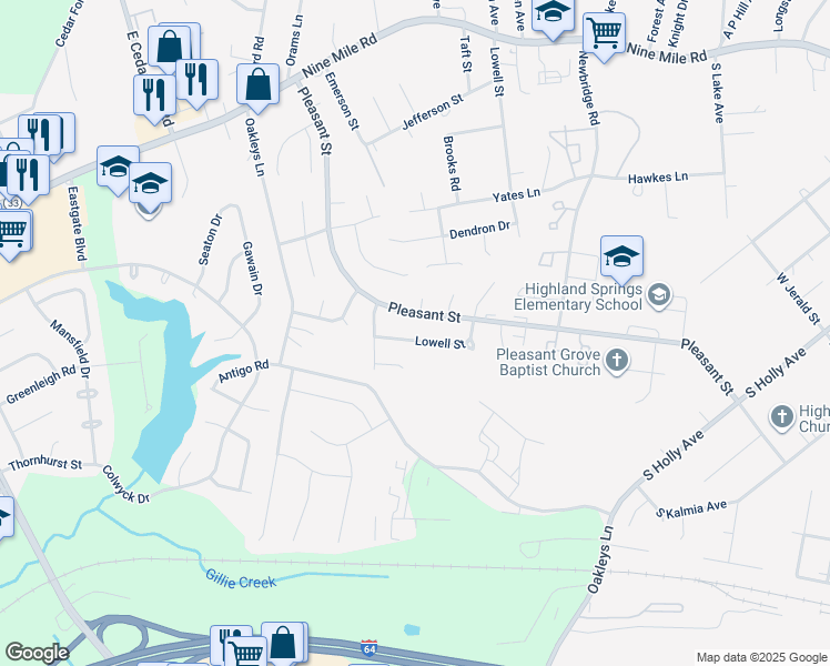 map of restaurants, bars, coffee shops, grocery stores, and more near 520 Lowell Street in Richmond