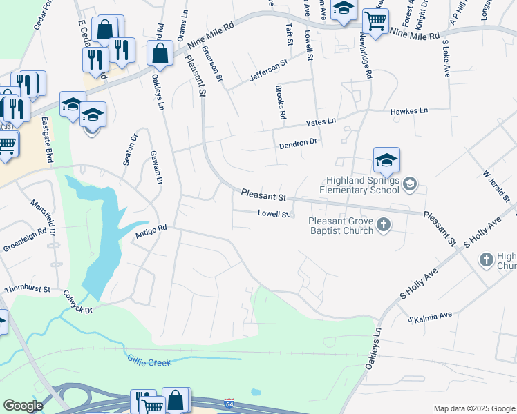 map of restaurants, bars, coffee shops, grocery stores, and more near 520 Lowell Street in Richmond