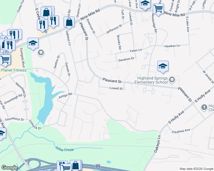 map of restaurants, bars, coffee shops, grocery stores, and more near 528 Lowell Street in Richmond