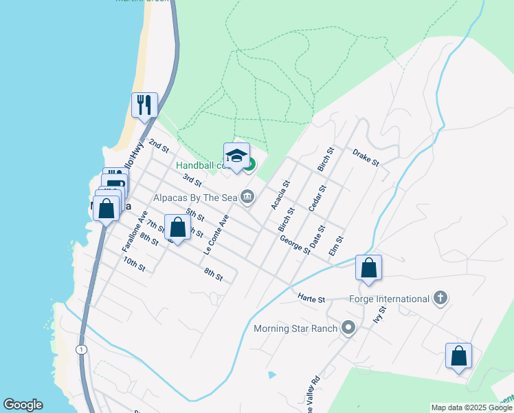 map of restaurants, bars, coffee shops, grocery stores, and more near 1161 Tamarind Street in Montara