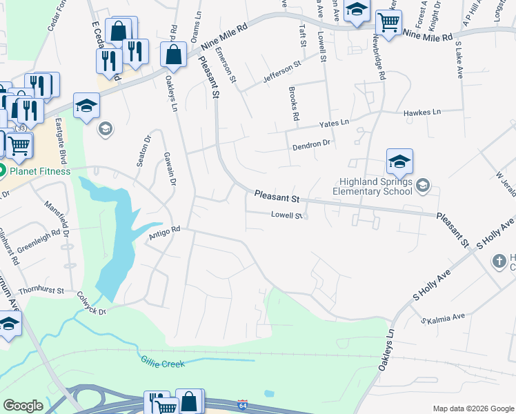 map of restaurants, bars, coffee shops, grocery stores, and more near 528 Lowell Street in Richmond