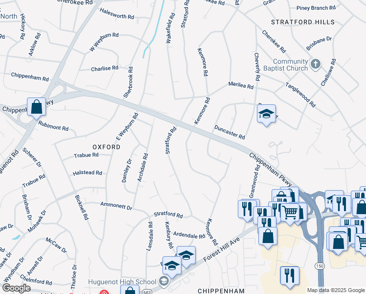 map of restaurants, bars, coffee shops, grocery stores, and more near 3212 Kenmore Road in Richmond