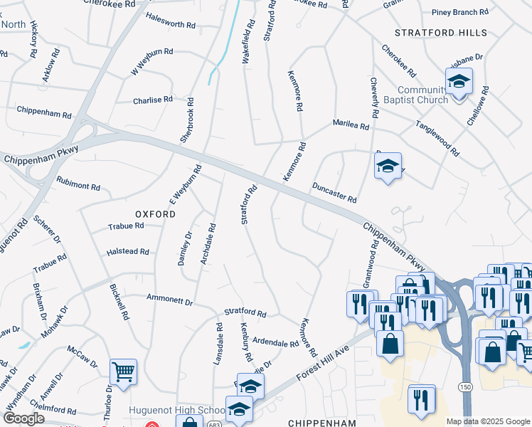 map of restaurants, bars, coffee shops, grocery stores, and more near 3212 Kenmore Road in Richmond