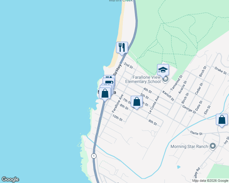 map of restaurants, bars, coffee shops, grocery stores, and more near in Montara
