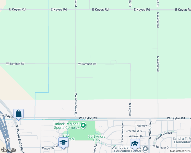 map of restaurants, bars, coffee shops, grocery stores, and more near 2500 West Barnhart Road in Turlock