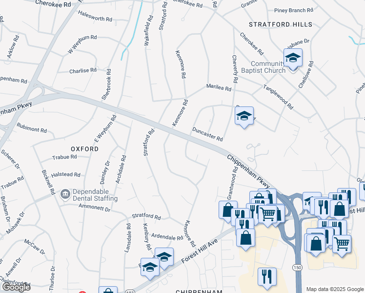 map of restaurants, bars, coffee shops, grocery stores, and more near 3116 Custis Road in Richmond