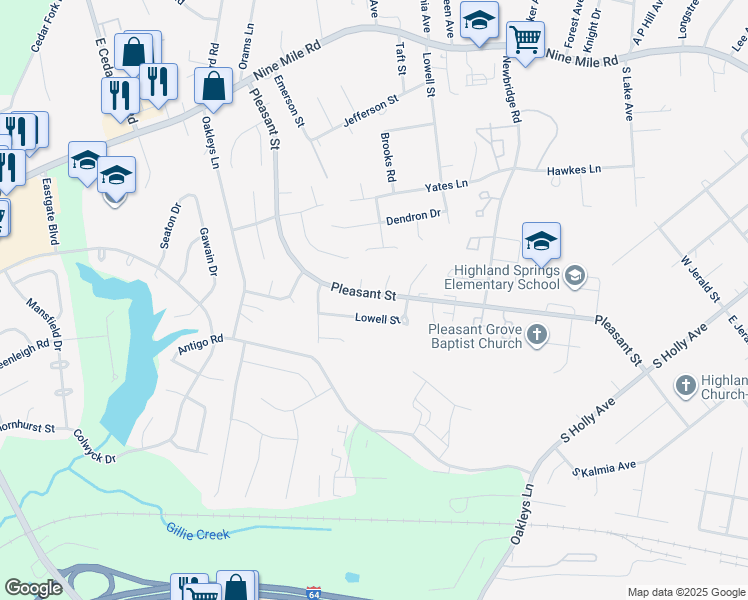 map of restaurants, bars, coffee shops, grocery stores, and more near 913 Pleasant Street in Richmond