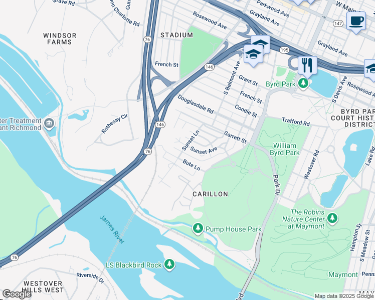 map of restaurants, bars, coffee shops, grocery stores, and more near 3121 Sunset Avenue in Richmond