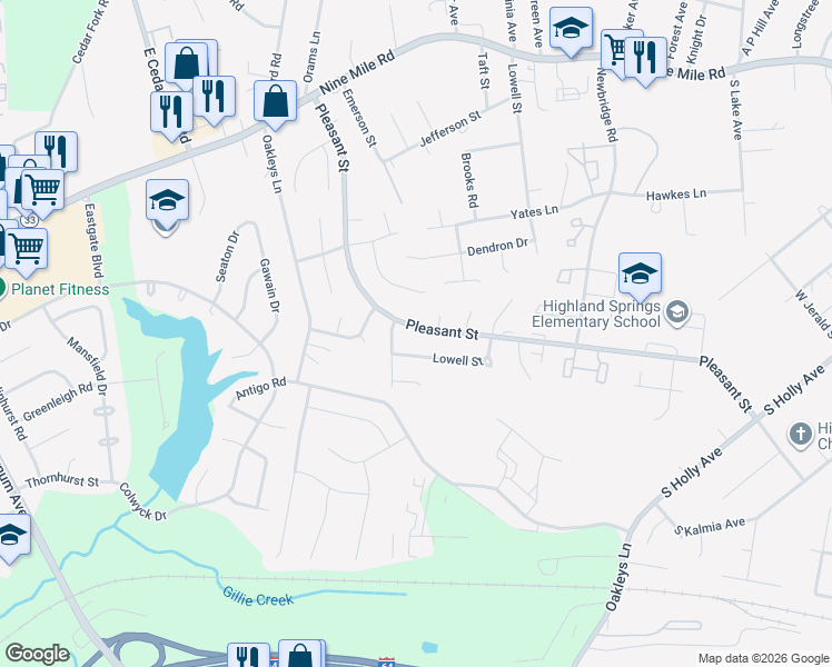 map of restaurants, bars, coffee shops, grocery stores, and more near 528 Lowell Street in Richmond