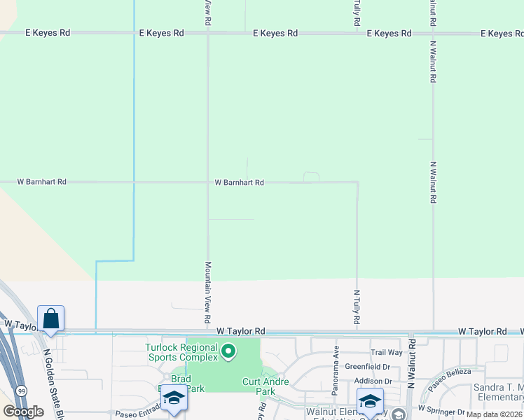 map of restaurants, bars, coffee shops, grocery stores, and more near 2500 West Barnhart Road in Turlock