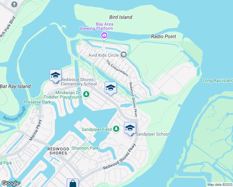 map of restaurants, bars, coffee shops, grocery stores, and more near 2 Buccaneer Lane in Redwood City