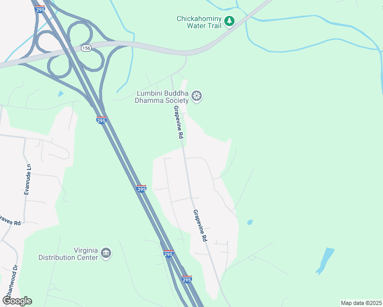 map of restaurants, bars, coffee shops, grocery stores, and more near 1221 Grapevine Road in Sandston