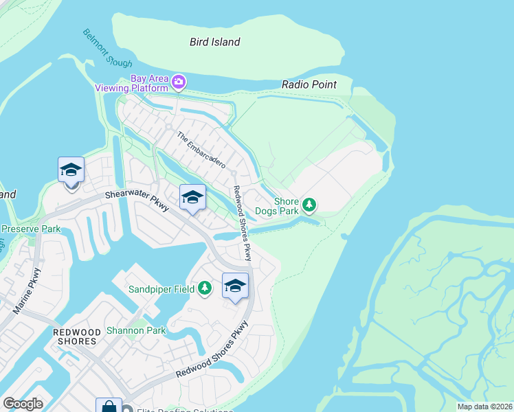 map of restaurants, bars, coffee shops, grocery stores, and more near 950 Redwood Shores Parkway in Redwood City