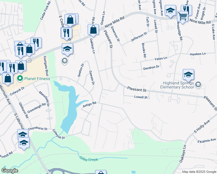 map of restaurants, bars, coffee shops, grocery stores, and more near 903 Apple Grove Court in Richmond