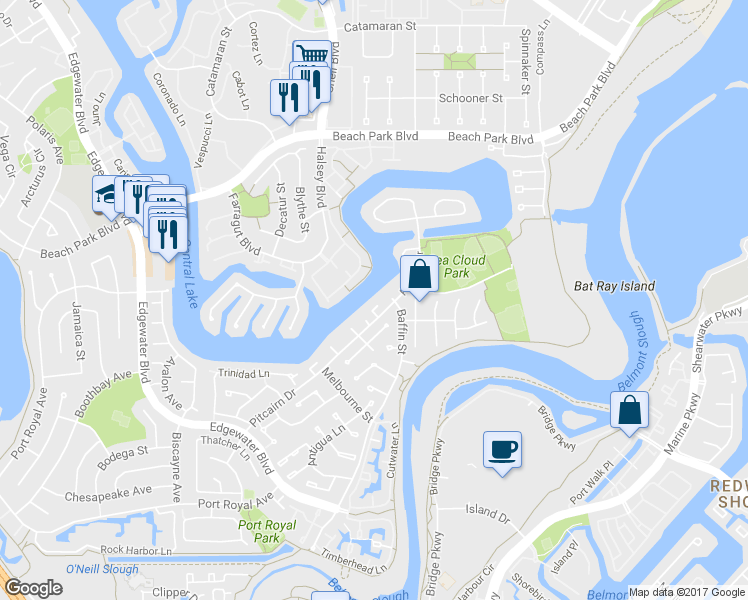 map of restaurants, bars, coffee shops, grocery stores, and more near 707 Santa Cruz Lane in Foster City