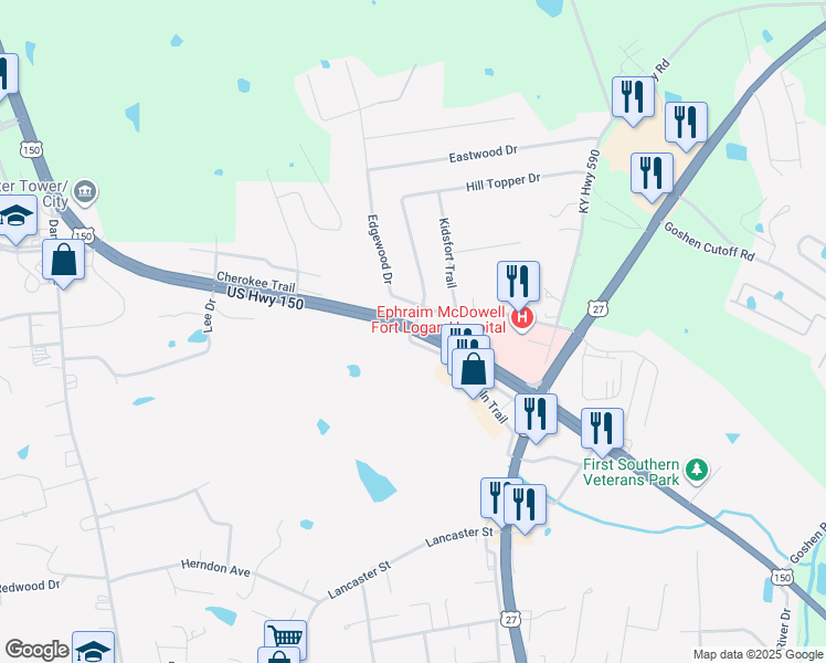 map of restaurants, bars, coffee shops, grocery stores, and more near U.S. 150 in Stanford