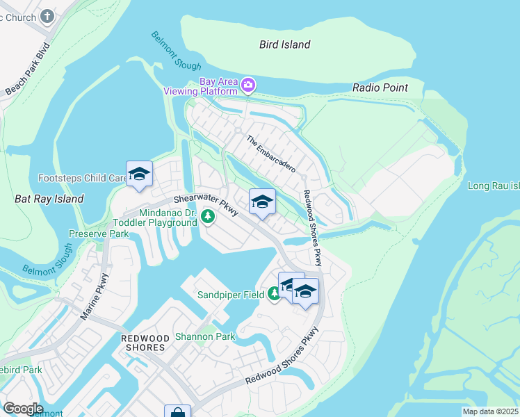 map of restaurants, bars, coffee shops, grocery stores, and more near 7 Chart Lane in Redwood City