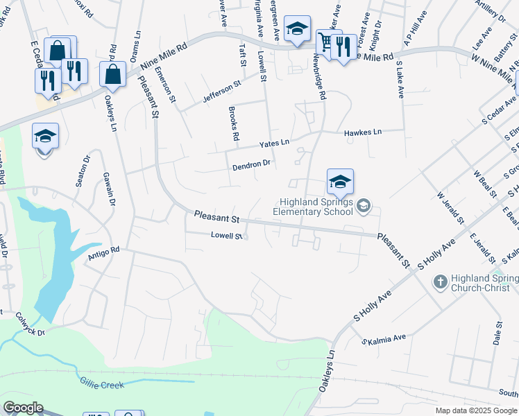 map of restaurants, bars, coffee shops, grocery stores, and more near 407 Lowell Street in Richmond