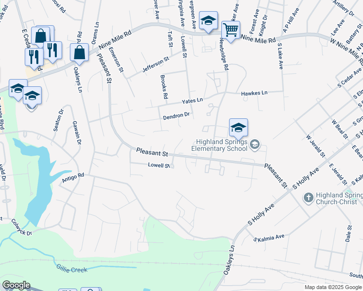 map of restaurants, bars, coffee shops, grocery stores, and more near 407 Lowell Street in Richmond