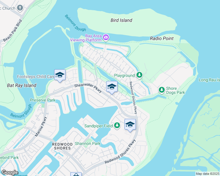 map of restaurants, bars, coffee shops, grocery stores, and more near 4 Brigantine Lane in Redwood City