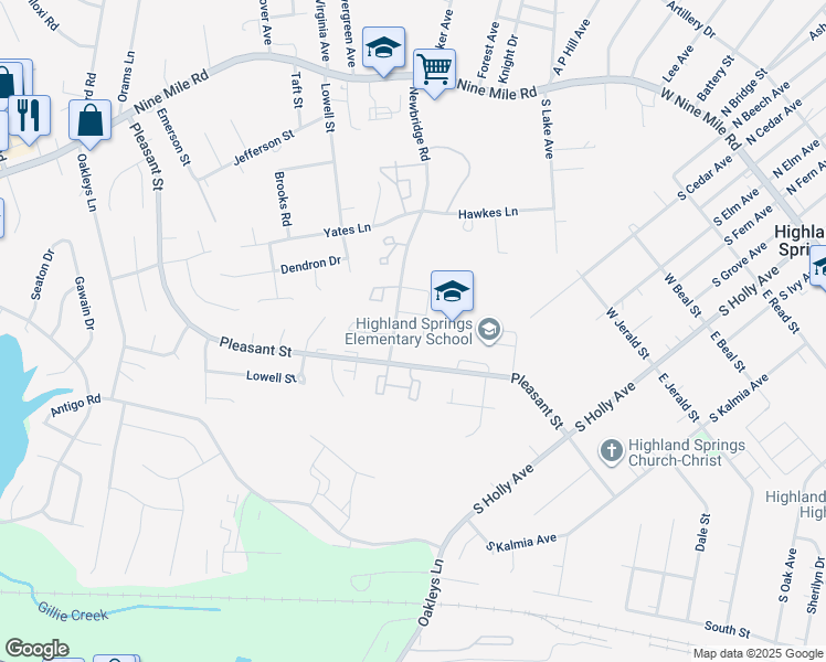 map of restaurants, bars, coffee shops, grocery stores, and more near 410 Airycrest Drive in Henrico