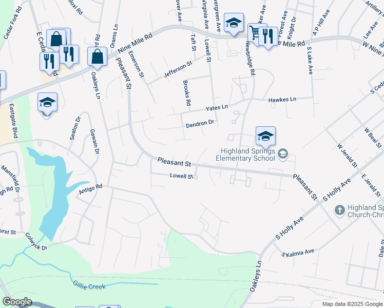 map of restaurants, bars, coffee shops, grocery stores, and more near 401 Witchduck Court in Richmond