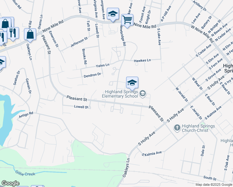 map of restaurants, bars, coffee shops, grocery stores, and more near 410 Airycrest Drive in Henrico