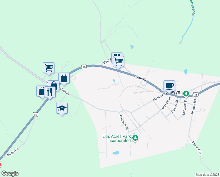 map of restaurants, bars, coffee shops, grocery stores, and more near 201 Brickyard Drive in Dillwyn
