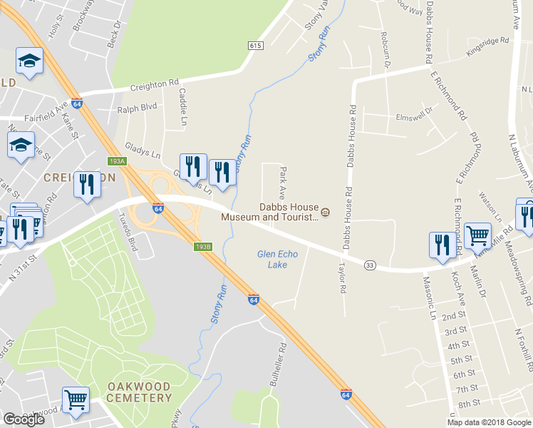 map of restaurants, bars, coffee shops, grocery stores, and more near 10 Echo Avenue in Richmond