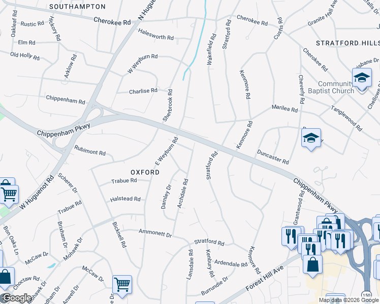 map of restaurants, bars, coffee shops, grocery stores, and more near 3240 Archdale Road in Richmond