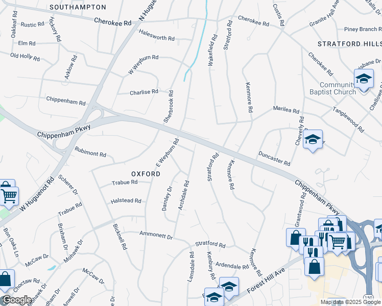 map of restaurants, bars, coffee shops, grocery stores, and more near 3240 Archdale Road in Richmond