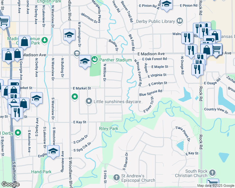 map of restaurants, bars, coffee shops, grocery stores, and more near 1106 East Chestnut Road in Derby