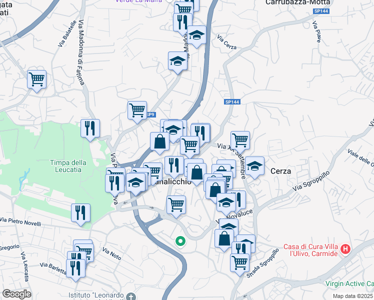 map of restaurants, bars, coffee shops, grocery stores, and more near 4 Via Monti Peloritani in Canalicchio