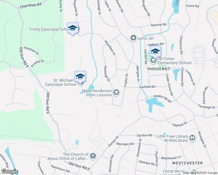 map of restaurants, bars, coffee shops, grocery stores, and more near 3500 Hastings Drive in Richmond