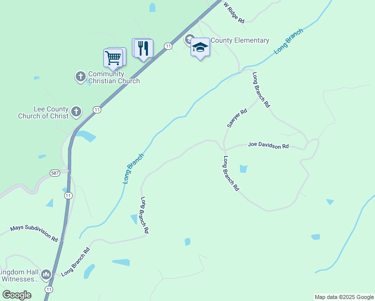 map of restaurants, bars, coffee shops, grocery stores, and more near Long Branch Road in Beattyville