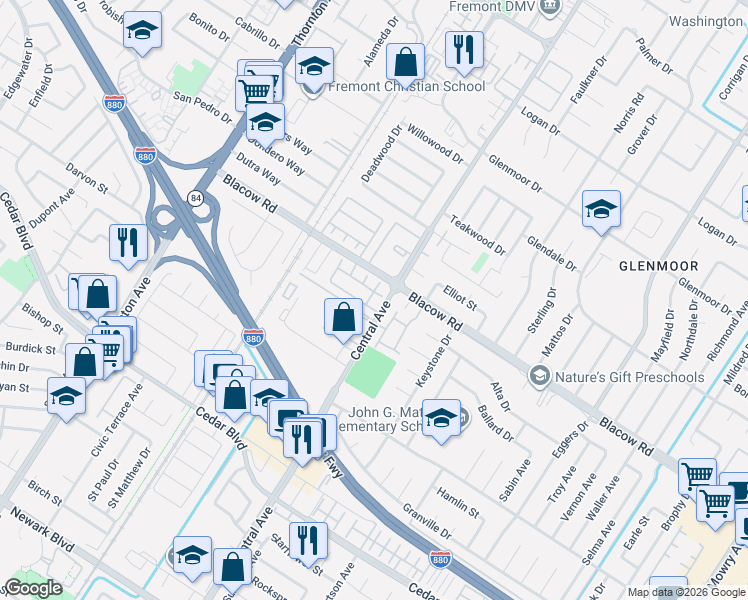 map of restaurants, bars, coffee shops, grocery stores, and more near 37485 Summer Holly Common in Fremont