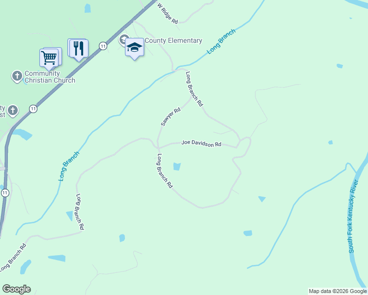 map of restaurants, bars, coffee shops, grocery stores, and more near 54-118 Joe Davidson Road in Beattyville