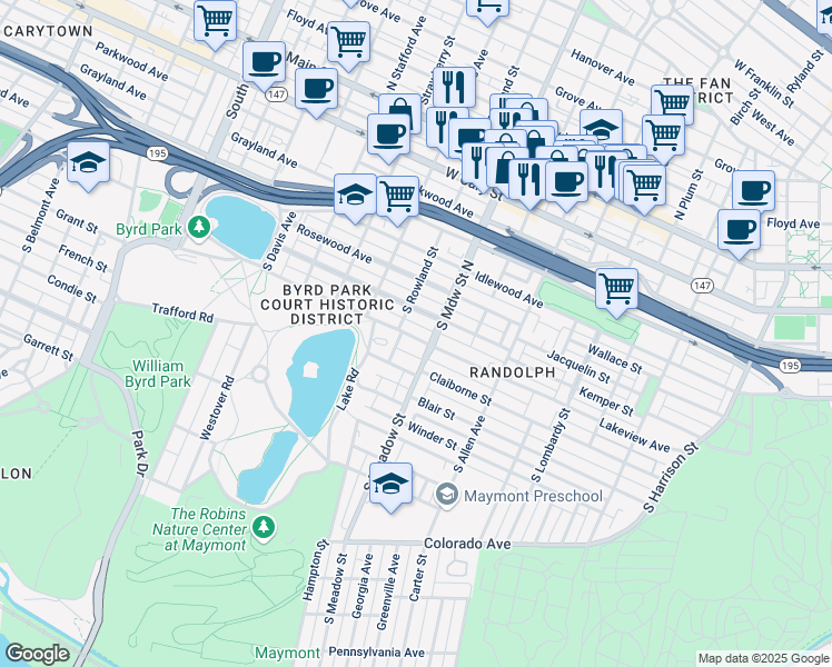 map of restaurants, bars, coffee shops, grocery stores, and more near 2008 Lakeview Avenue in Richmond