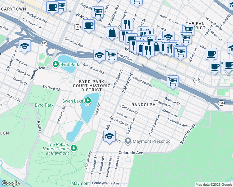 map of restaurants, bars, coffee shops, grocery stores, and more near 2008 Lakeview Avenue in Richmond