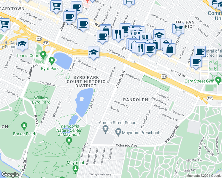map of restaurants, bars, coffee shops, grocery stores, and more near 2006 Lakeview Avenue in Richmond
