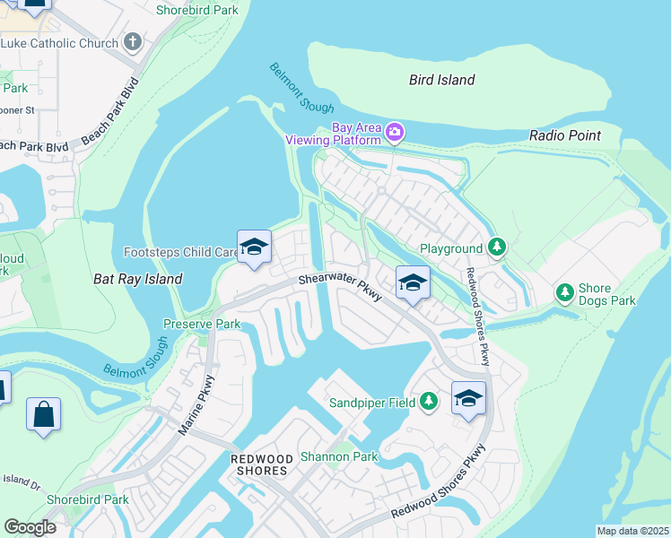 map of restaurants, bars, coffee shops, grocery stores, and more near 106 Camerota Way in Redwood City