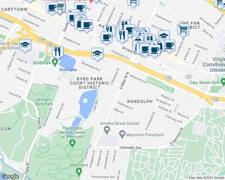 map of restaurants, bars, coffee shops, grocery stores, and more near 2010 Lakeview Avenue in Richmond