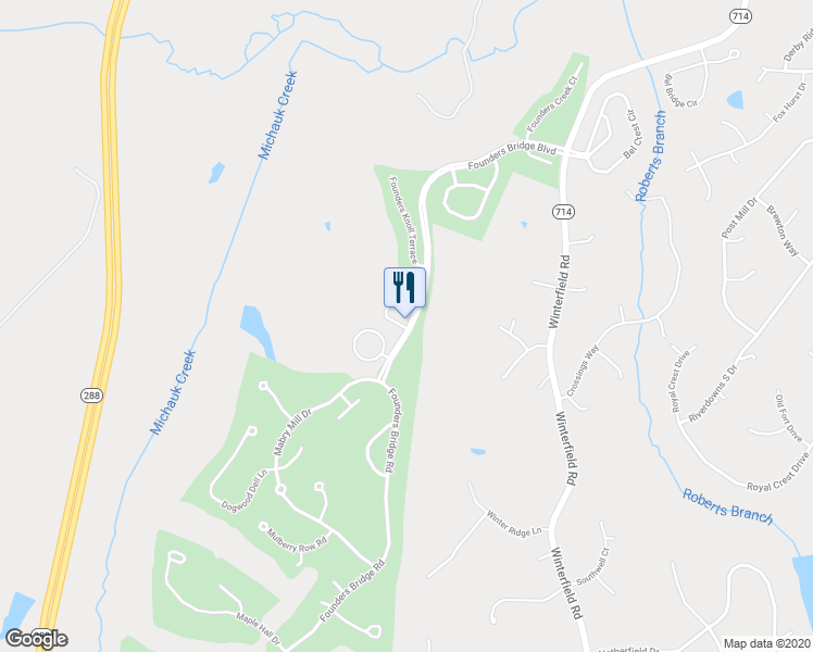 map of restaurants, bars, coffee shops, grocery stores, and more near 580 Founders Bridge Boulevard in Midlothian