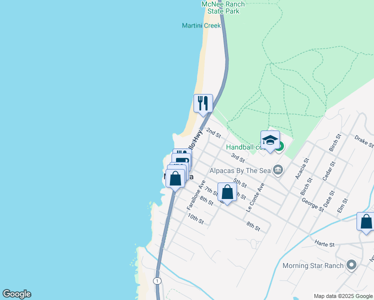 map of restaurants, bars, coffee shops, grocery stores, and more near 8200 Cabrillo Highway in Montara