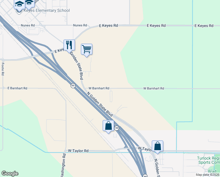 map of restaurants, bars, coffee shops, grocery stores, and more near 5507 Keith Court in Turlock